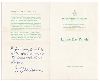 WODEHOUSE, P.G. Small archive of 8 items, each Signed, or Signed and Inscribed, to Ray Gibbons: Two Autograph Letters * Three Typed Let